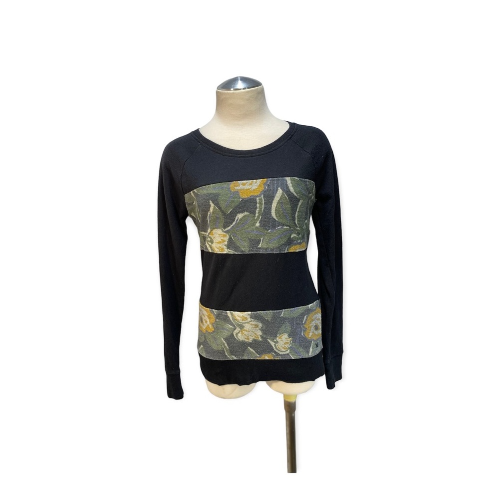 Hurley Black and Green Thick Striped Long Sleeve Top